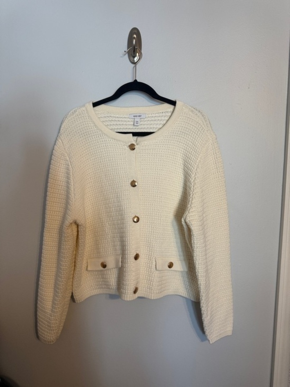 Nine West Gold Button Knit Cardigan - Cream XXL Textured